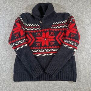 Polo Ralph Lauren Nordic Snowflake Shawl Neck Sweater Mens L Red Black Fair Isle